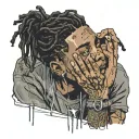 emo,depression,anxiety,darkness,introvert,lonely,suicidal,sad,dark skinned male,dyed short dreads fully hiding face,teen tattoo design idea