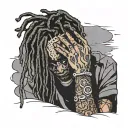 emo,depression,anxiety,darkness,introvert,lonely,suicidal,sad,dark skinned male,dyed short dreads fully hiding face,teen tattoo design idea
