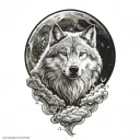 wolf moon clouds tattoo design idea