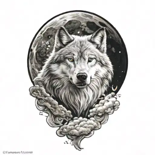wolf moon clouds tattoo design idea