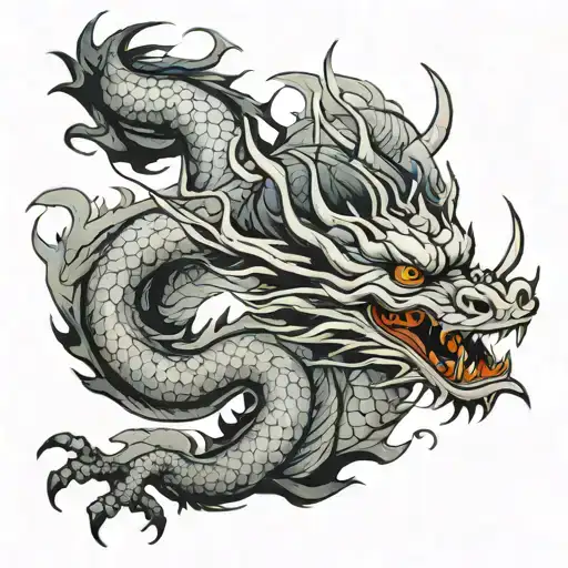 Chinese dragon half black and gray half watercolor  tattoo design idea