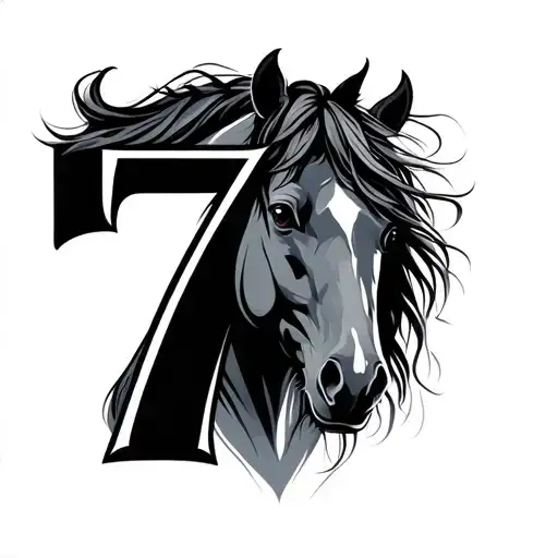 number 7 and stallion tattoo design idea