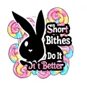 "Short Bitches Do It Better" solid black playboy bunny logo surrounded by lollipops tattoo design idea