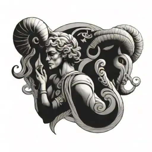 aries and libra zodiac sign formed tattoo design idea