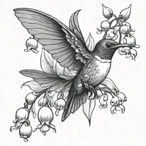 Lily Of The Valley And Hummingbird tattoo design idea