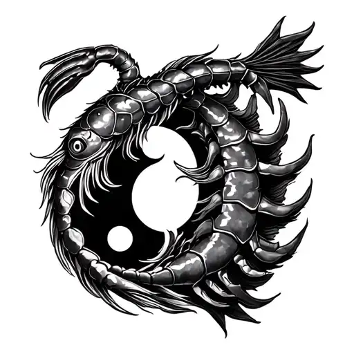 scorpion, lion, fish ying yang tattoo design idea