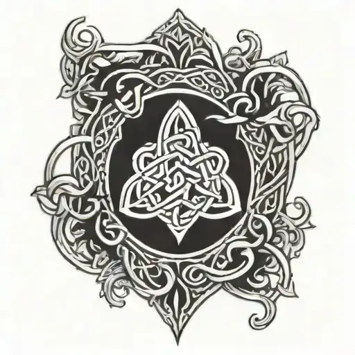 shield celtic knot roots surrounded tattoo design idea