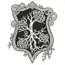 shield celtic knot roots surrounded tattoo design idea