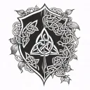 shield celtic knot roots surrounded tattoo design idea