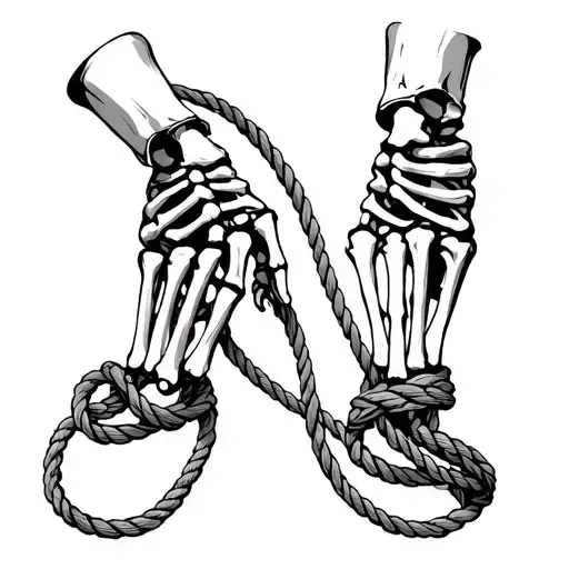 Two skeleton hands on with a rope tied loosely while the other hand is holding the rope tattoo design idea