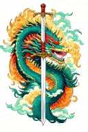 dragon warrior sword clouds inside tattoo design idea