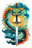 dragon warrior sword clouds inside tattoo design idea