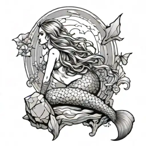 Mermaid On A Rock tattoo design idea