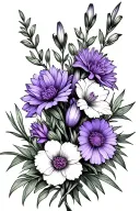 Violet, Primrose, gladiolus and aster flower bouquet tattoo design idea