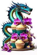 Dragon themed cupcake tower with intricate orchid decorations tattoo design idea