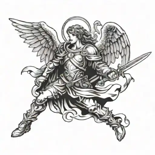 guardian angel holding a sword tattoo design idea