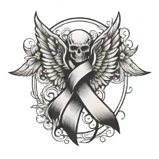 brain cancer ribbon and wing tattoo design idea