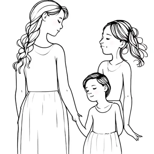 two children boy ans girl and mom tattoo design idea