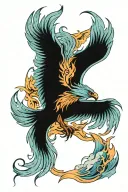 ice phoenix breathing ice to a glacier and a fire phoenix breathing fire to the same glacier melting it tattoo design idea