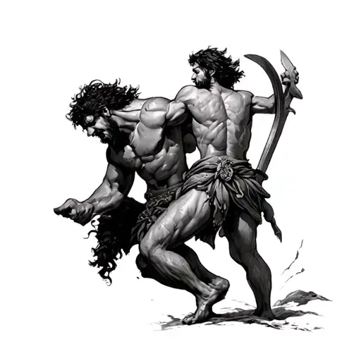 David vs goliath facing tattoo design idea