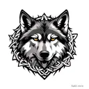 wolf head with celtic shield knot intertwined tattoo design idea