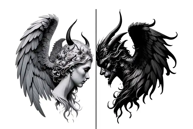angel and demon half angel tattoo design idea