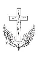 cross surrounded by quill and eagle and angel wing and anchor tattoo design idea
