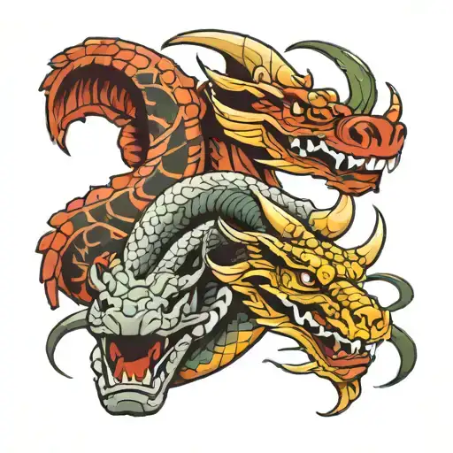 snake, dragon and bull head tattoo design idea