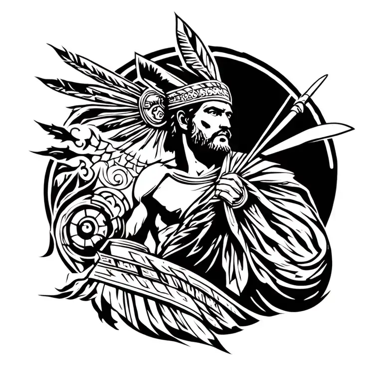 greek stoic warrior surrounded tattoo design idea