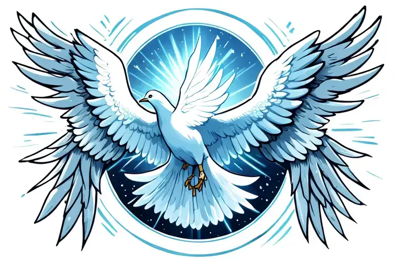 a glowing white dove rising upward surrounded by soft white angel wings forming a circular motion around the elbow  tattoo design idea