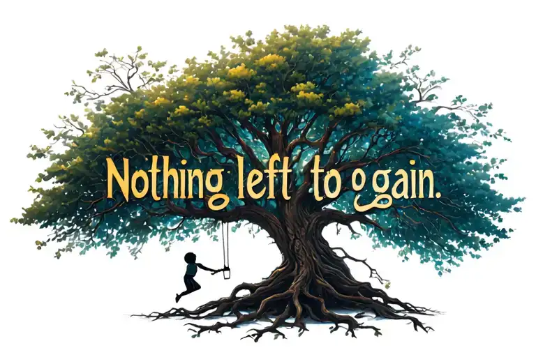 "Nothing left to gain" "Nothing left to gain" tree of life half dead with child swinging tattoo design idea