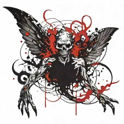 devil wings spread wide holding death bleeding eyes creepy  tattoo design idea