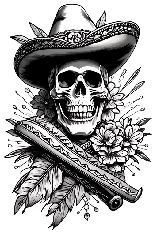 mariachi skull, Mexican American, #24 tattoo design idea