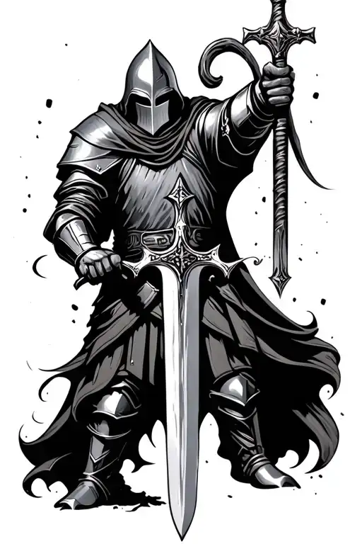 templar knight holding sword up tattoo design idea