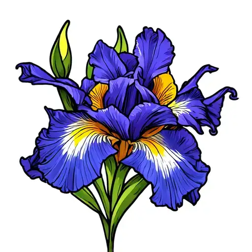 Flower Iris with cross intertwined and alpha tattoo design idea