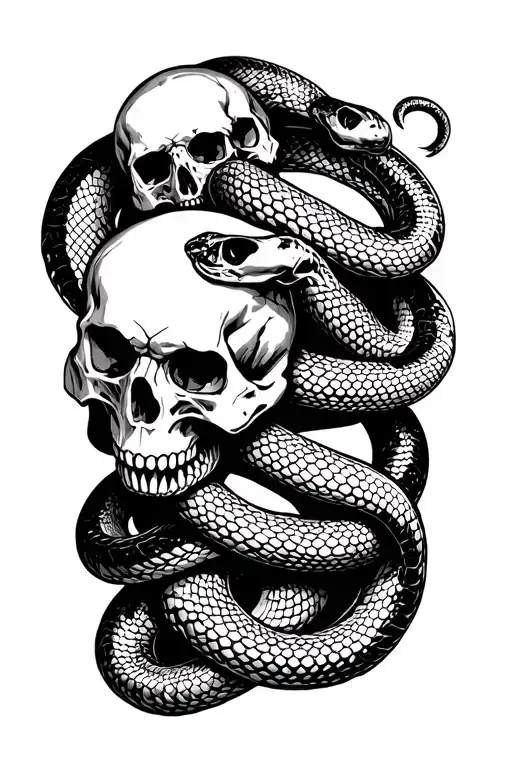 snakes wrapping around multiple skulls tattoo design idea