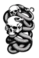 snakes wrapping around multiple skulls tattoo design idea