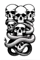 snakes wrapping around multiple skulls tattoo design idea