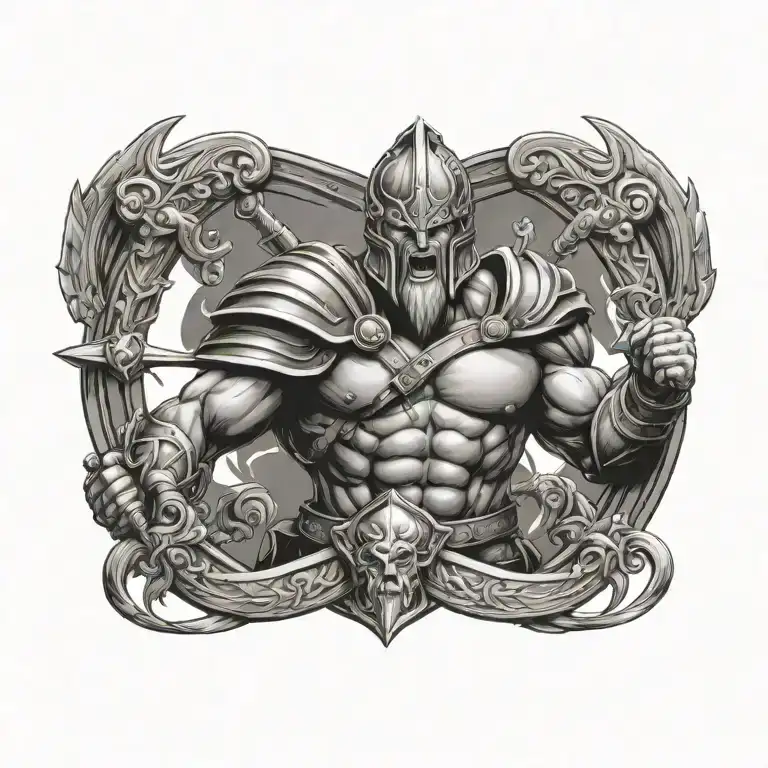 Greek mythology Ares god of war sword shield tattoo design idea