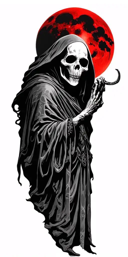 grim reaper red moon rising tattoo design idea