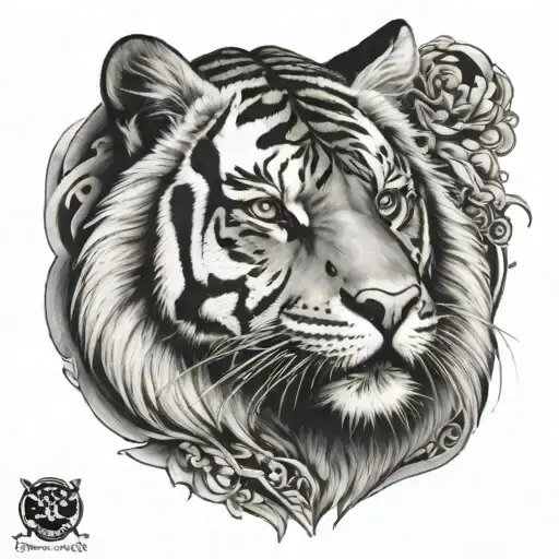 a tiger face with tiger features around the tiger face  tattoo design idea