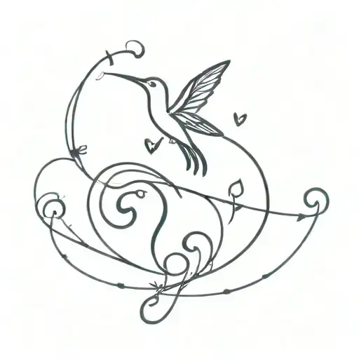 make a tattoo woth this prompt, music note, treble clef, humming bird, heart, “together foverer in spirit or form” and m tattoo design idea