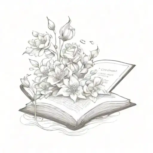 open book with flowers coming out of it tattoo design idea