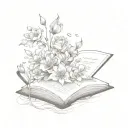 open book with flowers coming out of it tattoo design idea