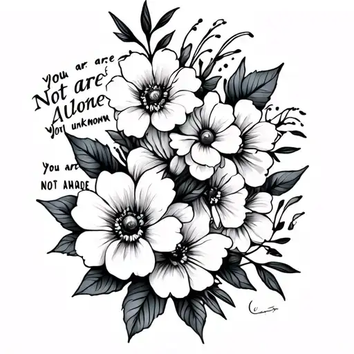 side tattoo with flowers and the lyrics you are not alone you are not unknown  tattoo design idea