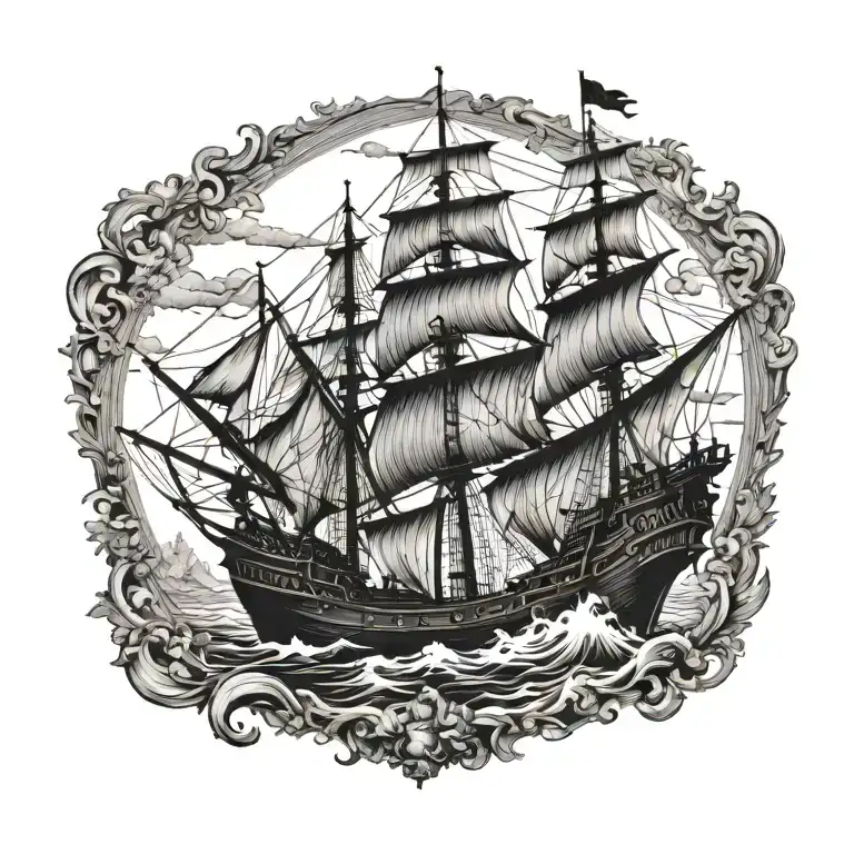 boat 18th century tattoo design idea