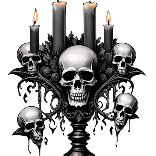gothic candlestick with skulls in the stick figure tattoo design idea