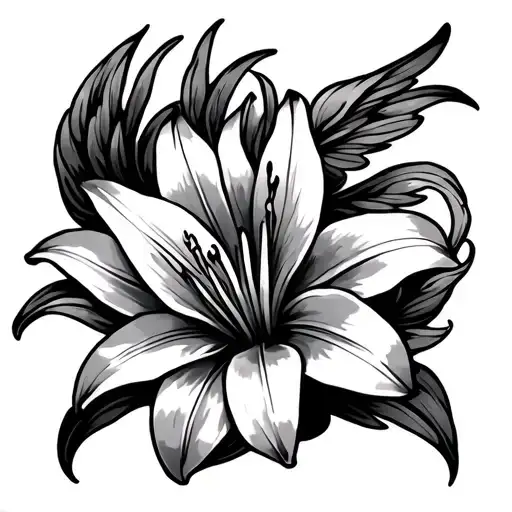angle wing lily design tattoo design idea