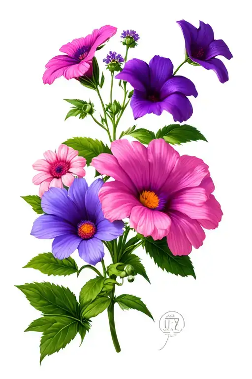 aster and morning glory flowers pink and purple flowers tattoo design idea
