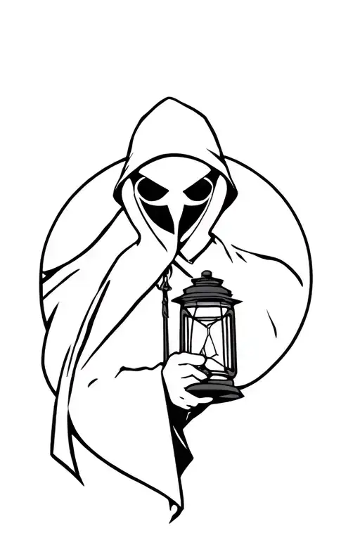 plague doctor with mask holding a lantern  tattoo design idea